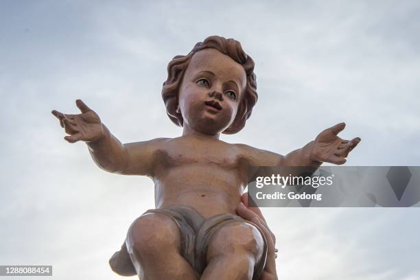 Baby Jesus taken from Nativity Scenes to be blessed by Pope Francis in St Peter's square, Vatican .