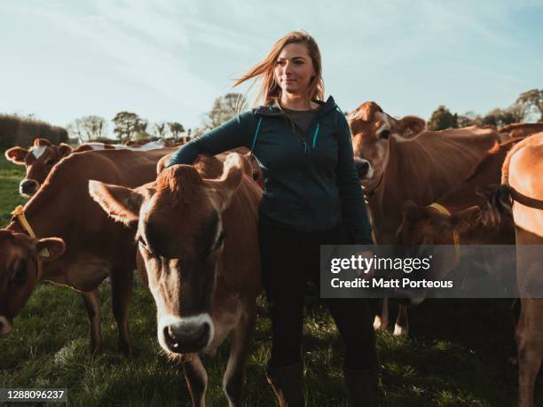 young female farmer using milking machine - agricultural equipment imagens e fotografias de stock