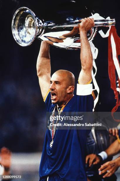 Gianluca Vialli of Juventus celebrates the victory with the trophy after the Final Champions League match between Ajax and Juventus at Stadio...