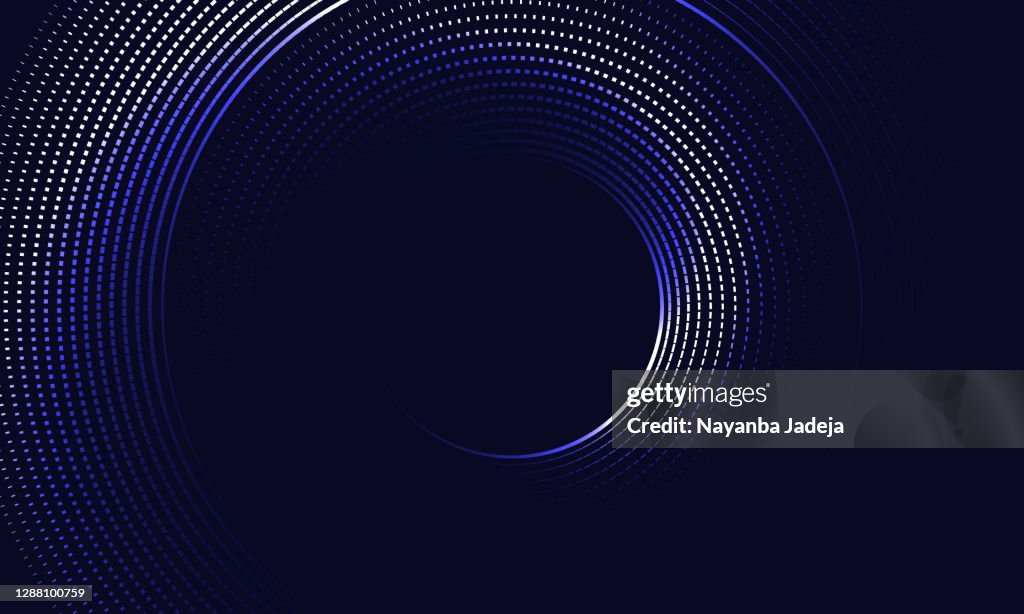 Partículas de tecnologia em espiral de fundo com luzes brilhantes