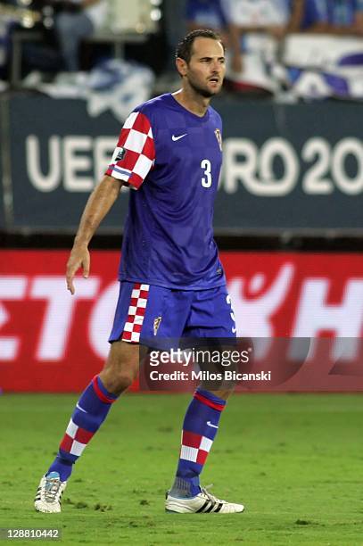 Josip Simunic of Croatia in action during the UEFA Euro 2012 Qualifying round group F match between Greece and Croatia at the Georgios Karaiskakis...