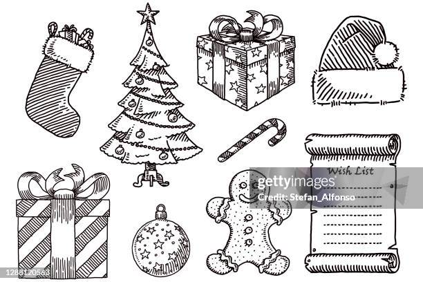christmas doodle set - paper-scroll-sketch stock illustrations