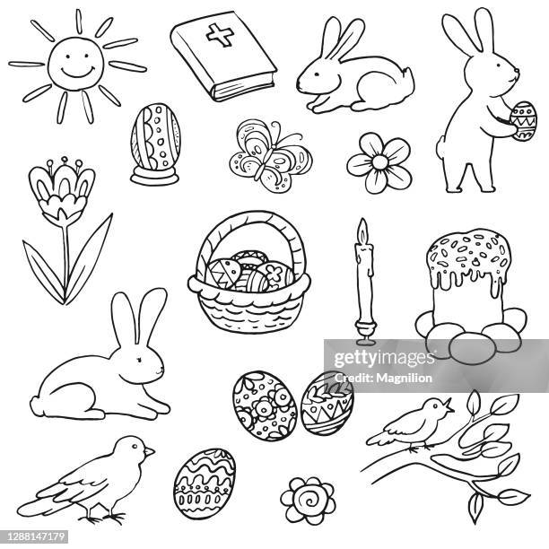 ostern doodles set - ostern stock-grafiken, -clipart, -cartoons und -symbole