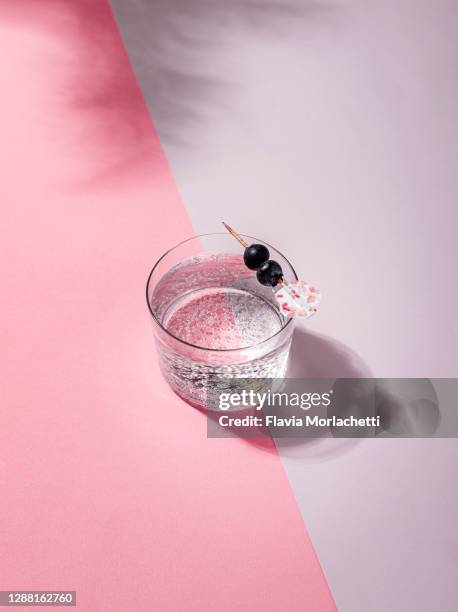 mocktail with blueberry garnish - sparkling water photos et images de collection