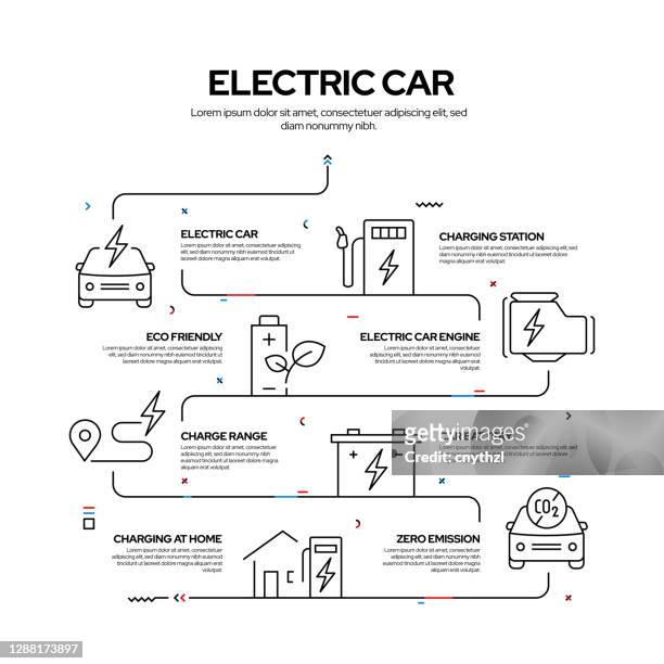 ilustraciones, imágenes clip art, dibujos animados e iconos de stock de diseño infográfico de procesos relacionados con coches eléctricos, ilustración vectorial de estilo lineal - cable car