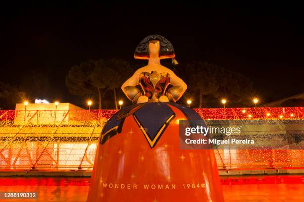 Menina sculpture, named Wonder Woman 1984, designed by Antonio Azzato and sponsored by Warner Bros, stands at Plaza de Colón with the Christmas...