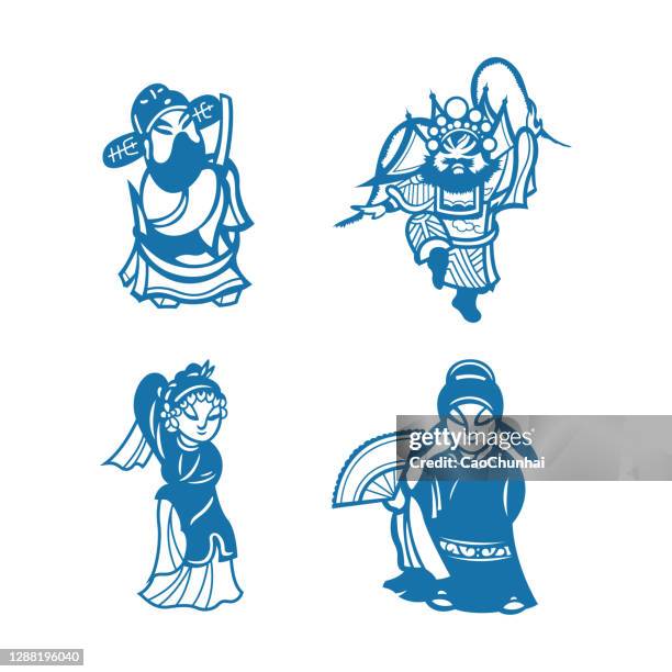 beijing opera characters(chinese traditional paper-cut art) - peking opera stock illustrations