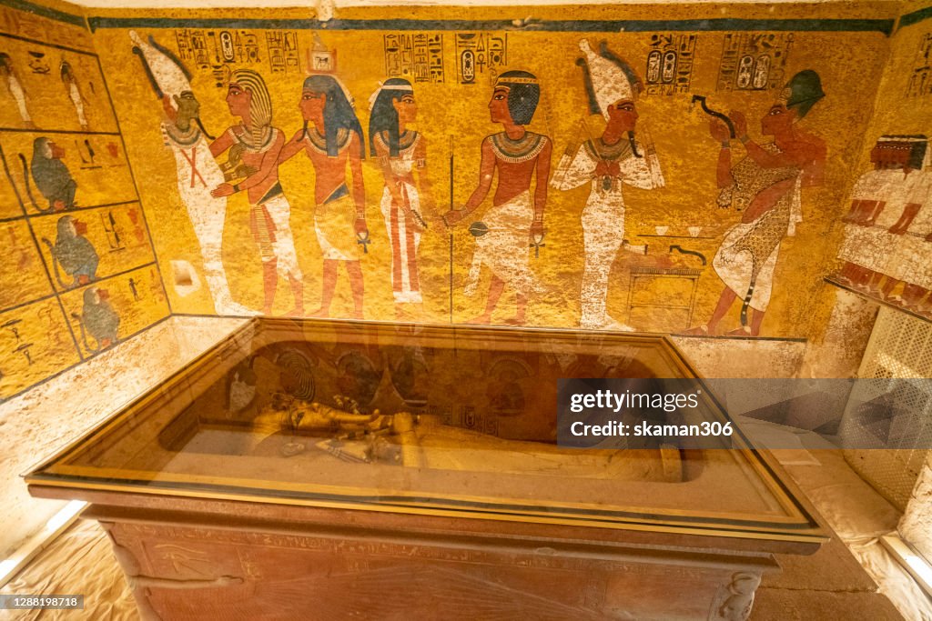 Tomb of mummy Pharaoh tutankhamun in tombs at valley of the kings at luxor near Nile river egypt
