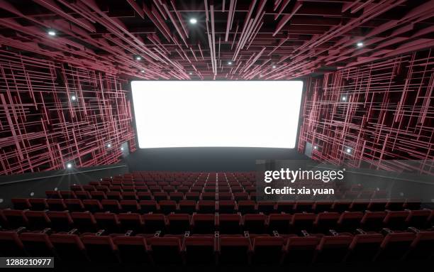 empty cinema with empty seats - cinema screen stock pictures, royalty-free photos & images