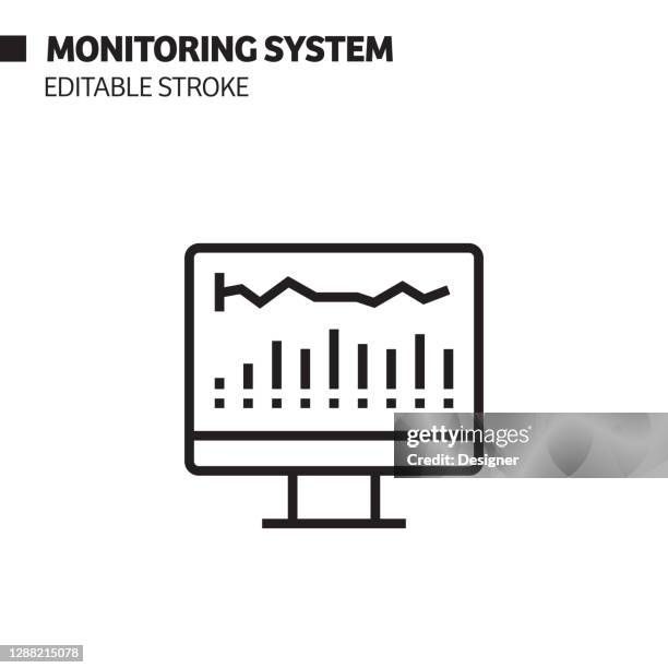 monitoring system line icon, vector symbol illustration. - performance management system stock illustrations