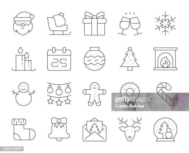 ilustraciones, imágenes clip art, dibujos animados e iconos de stock de navidad - iconos de línea fina - galletas de navidad
