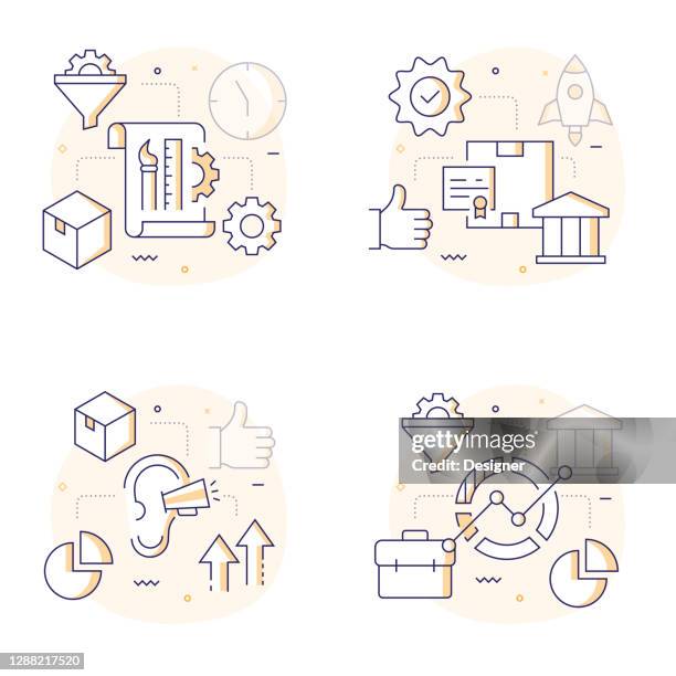 product management related modern line style vector illustration - reputation management stock illustrations