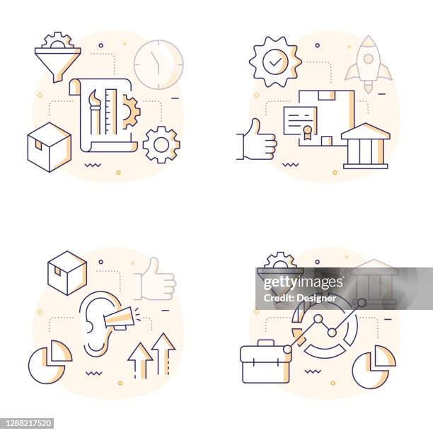 product management related modern line style vector illustration - performance management system stock illustrations