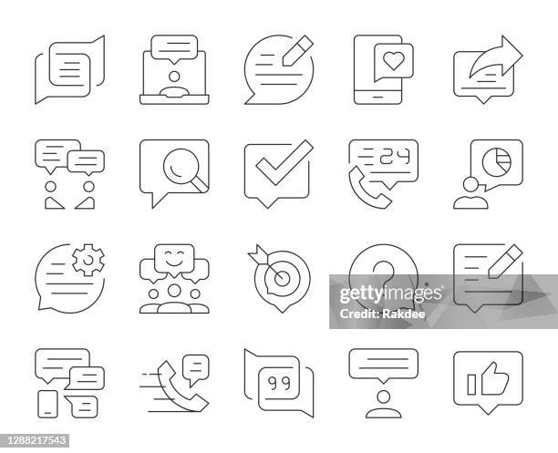 ilustrações de stock, clip art, desenhos animados e ícones de speech bubble communication - thin line icons - aspas gesto