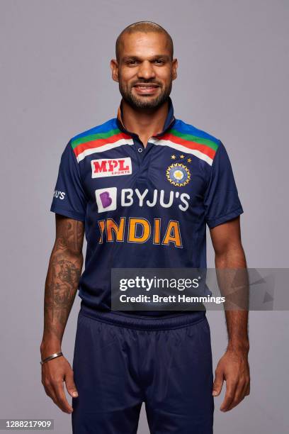 Shikhar Dhawan poses during the India Men's Twenty20 team headshots session at the Intercontinental on November 28, 2020 in Sydney, Australia.