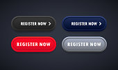 Register now button set. For website. Registration. Vector on isolated background. EPS 10