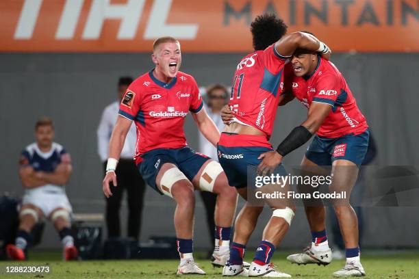 Tasman celebrates winning during the Mitre 10 Cup Final between Auckland and Tasman at Eden Park on November 28, 2020 in Auckland, New Zealand.