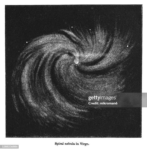 old engraved illustration of astronomy - spiral nebula in virgo - zodiac constellation stock pictures, royalty-free photos & images