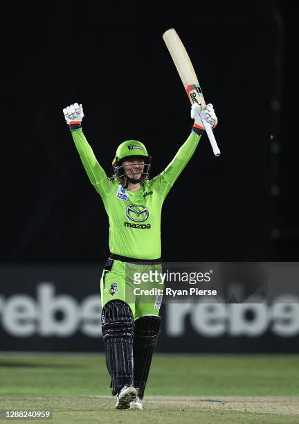 Rachael Haynes of the Thunder celebrates victory during the Women's Big Bash League Final between the Melbourne Stars and the Sydney Thunder at North...