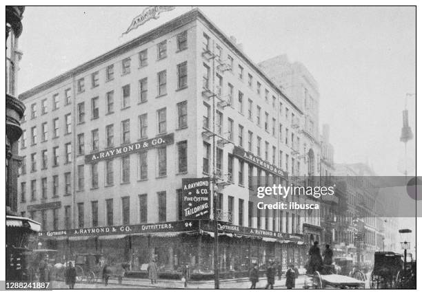 antique black and white photograph of new york: a. raymond & co - the tailor nyc stock illustrations