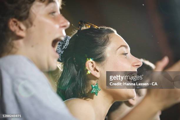Fans support during the Women's Big Bash League Final between the Melbourne Stars and the Sydney Thunder at North Sydney Oval, on November 28 in...