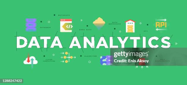 modern flat design concept of data analytics - green data center stock illustrations