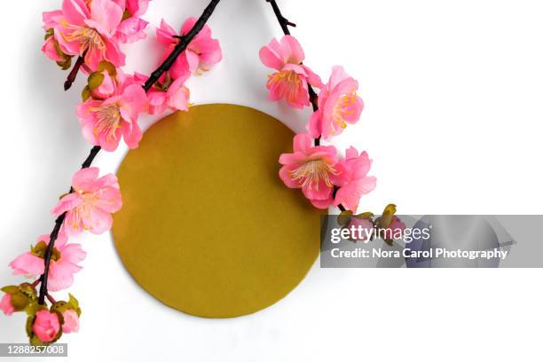 chinese new year sakura blossom background - lantern festival cherry blossom stockfoto's en -beelden