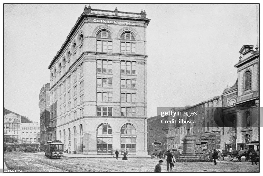 Antique black and white photograph of New York: CLINTON HALL, ASTOR PLACE BANK