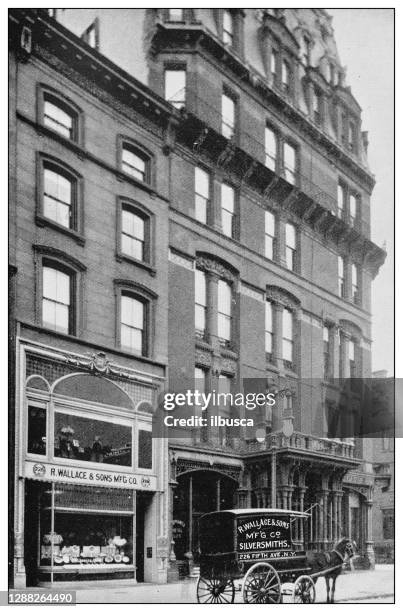 antique black and white photograph of new york: r. wallace & sons manufacturing co., silversmiths - price wallace stock illustrations