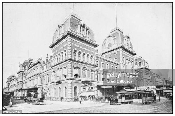 antique black and white photograph of new york: grand central station - grand central terminal nyc stock illustrations