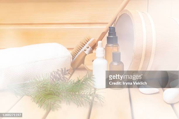 spa, sauna and wellness concept. - sauna winter weihnachten stock-fotos und bilder