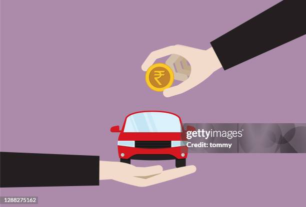 business people putting a indian rupee coin into a car - auto loan stock illustrations