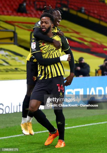 Nathaniel Chalobah of Watford FC celebrates scoring his teams third goal during the Sky Bet Championship match between Watford and Preston North End...