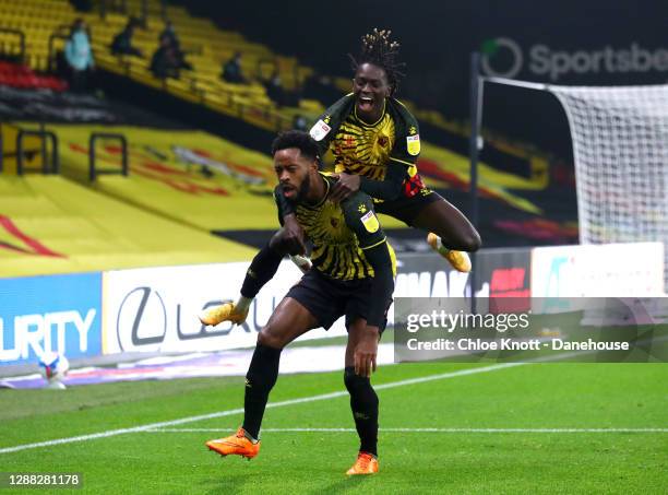 Nathaniel Chalobah of Watford FC celebrates scoring his teams third goal during the Sky Bet Championship match between Watford and Preston North End...