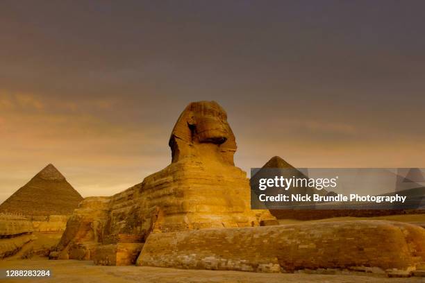 the sphinx and pyramids, giza, egypt - esfinge personagem fictícia imagens e fotografias de stock