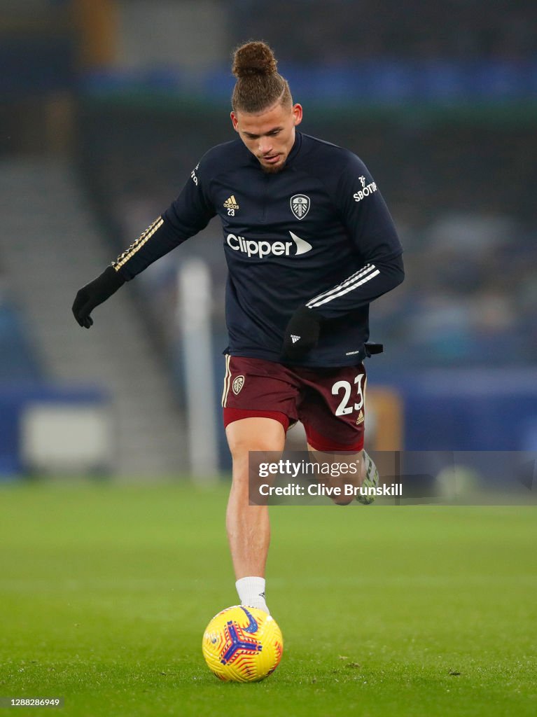 Kalvin Phillips of Leeds warms up prior to the Premier League match ...