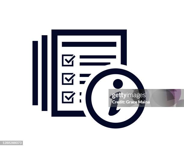 information icon with document list with tick check marks - instructions stock illustrations