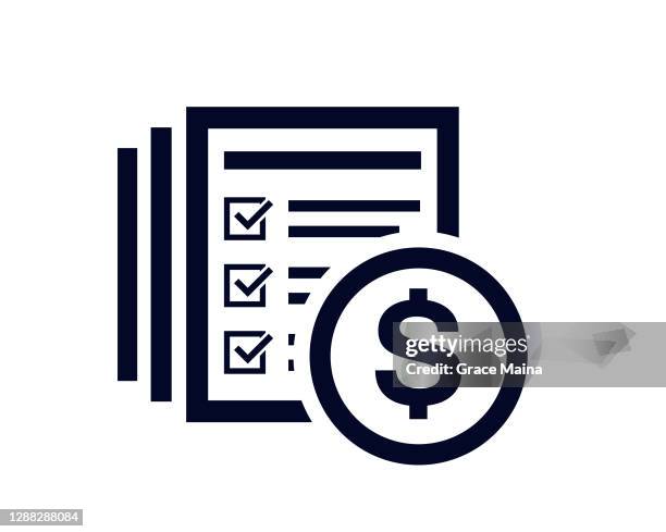 dollar sign with document list with tick check marks - form filling stock illustrations