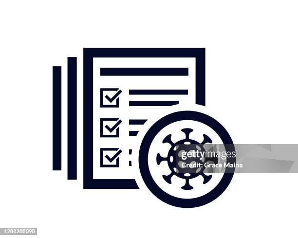 virus icon with document list with tick check marks - ebola stock illustrations