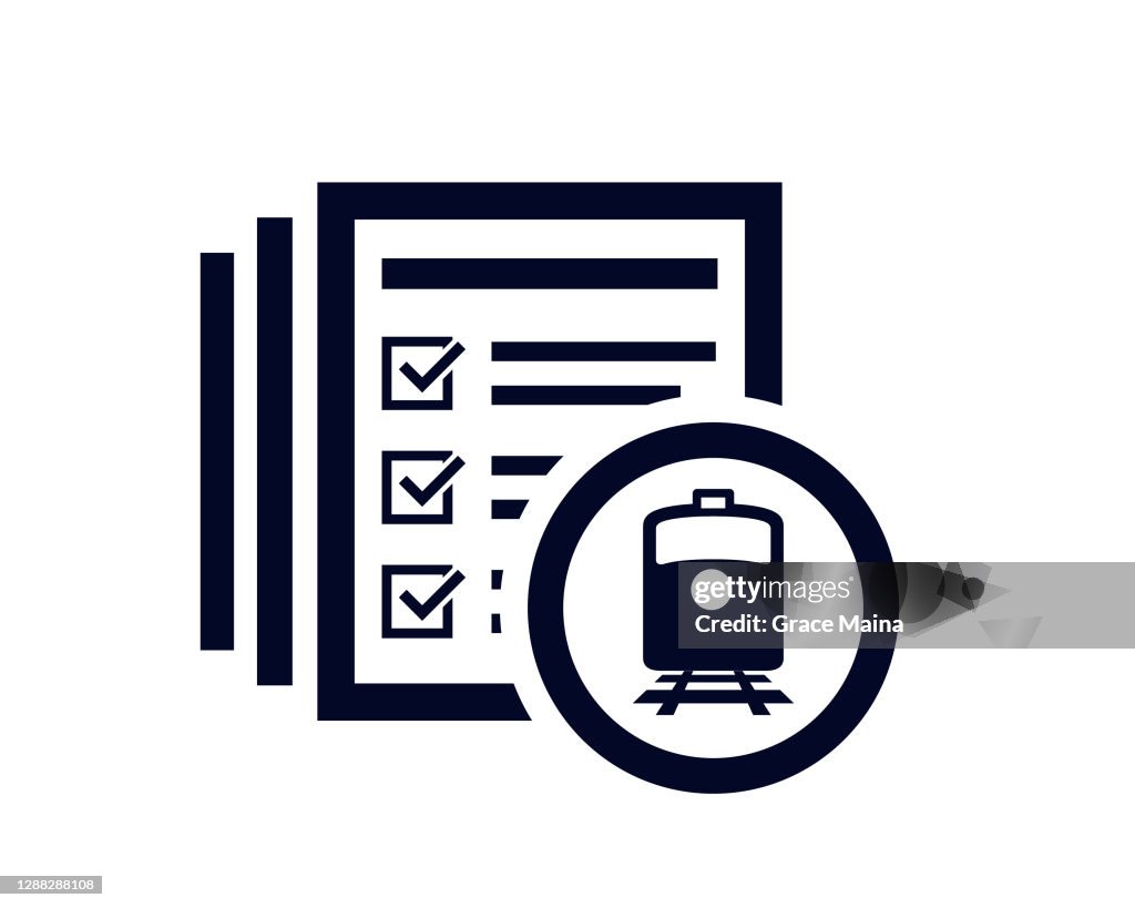Train icon with document list with tick check marks