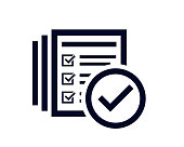 Tick check mark icon with document list with tick check marks with