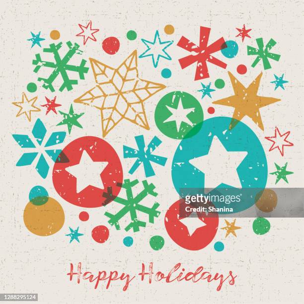 happy holidays overlapping stars - square format - opal card stock illustrations