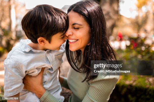 beautiful portrait of mother and son - in the park day 2 stock pictures, royalty-free photos & images