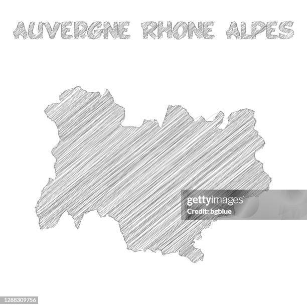 auvergne rhone alpes map hand drawn on white background - lyon stock illustrations