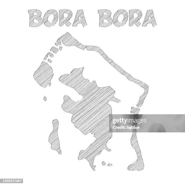 bora bora map hand drawn on white background - bora bora stock illustrations