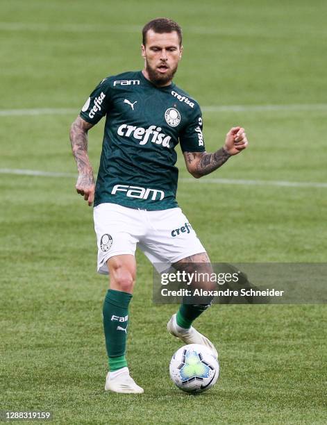 Lucas Lima of Palmeiras controls the ball during the match against Atletico PR as part of Brasileirao 2020 at Allianz Parque on November 28, 2020 in...