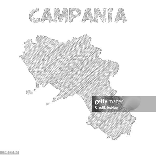 campania map hand drawn on white background - campania stock illustrations