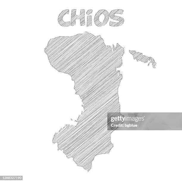 chios map hand drawn on white background - aegean sea stock illustrations