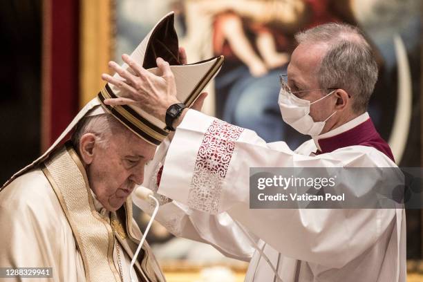 Pope Francis attends the Consistory for the creation of new cardinals at the St. Peter's Basilica on November 28, 2020 in Vatican City, Vatican. The...