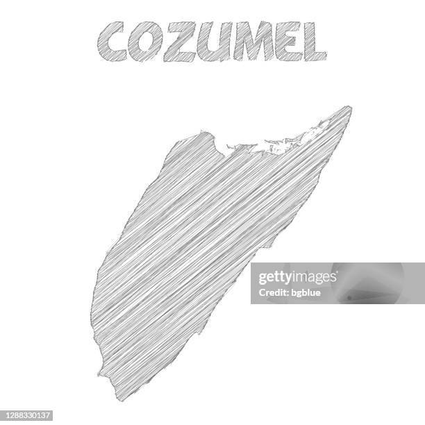 cozumel map hand drawn on white background - cozumel mexico stock illustrations